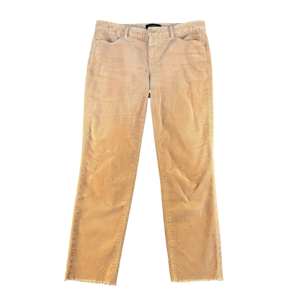 Talbots Flawless Five-Pocket‎ Tan Corduroy Slim Ankle Frayed Hem Pants 6